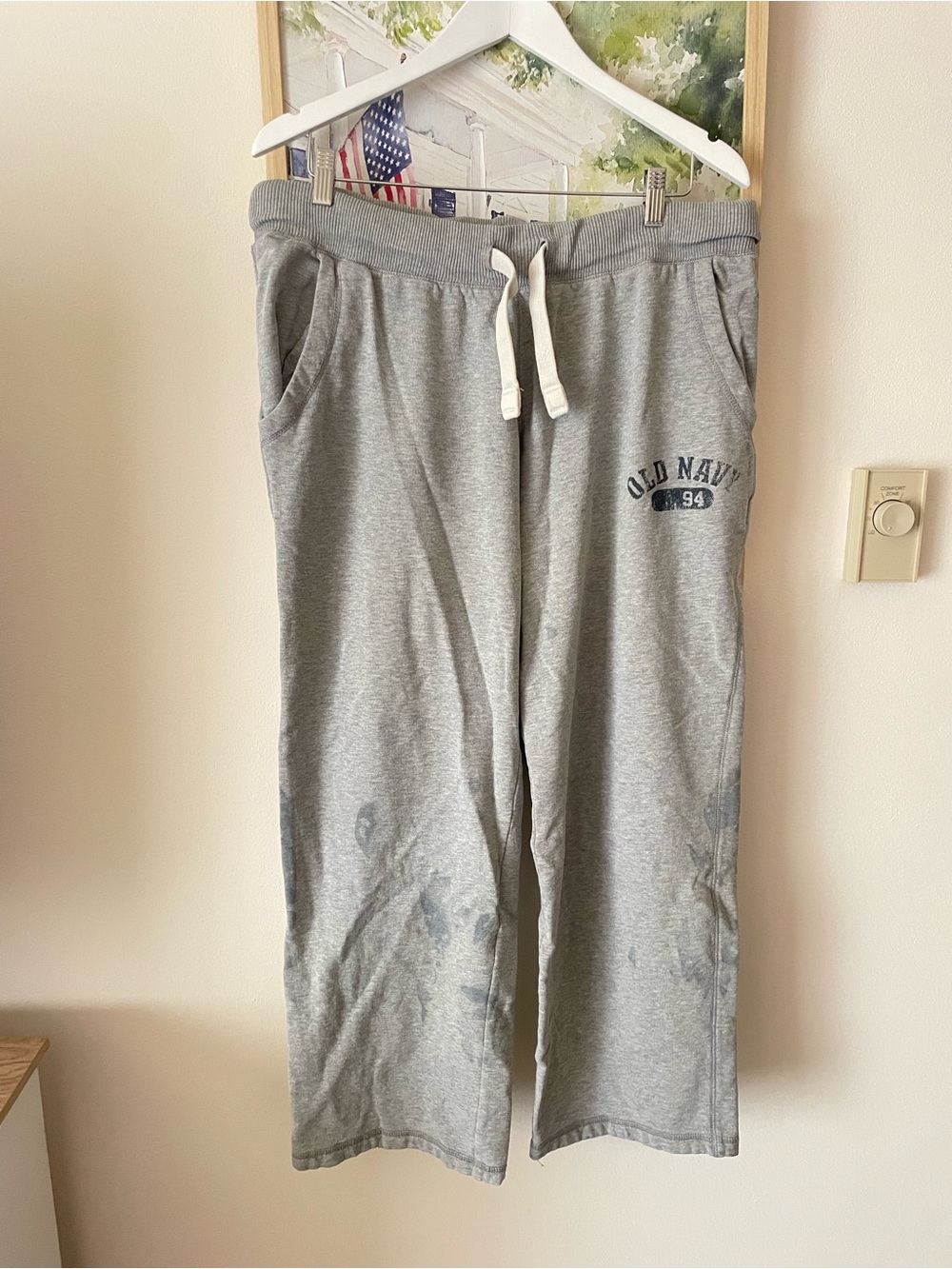 Old Navy Y2K Vintage Graphic Fleece Varsity Wide Leg Sweatpants Large DIY Flawed